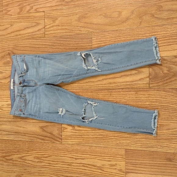 Light wash distressed skinny ankle jeans w/ stretch & raw hem, Angry Rabbit 28" - Picture 1 of 7